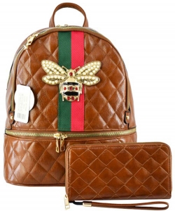 Bee Stripe quilted Backpack DL758QB Brown
